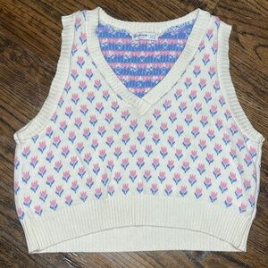 Stradivarius Tulip Sweater Vest Made in Spain Sz Small Cotton CottageCore